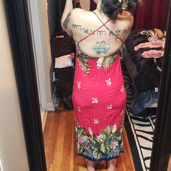 Chilean Tropical Easter Island Red Sundress M L - Picture 3 of 6